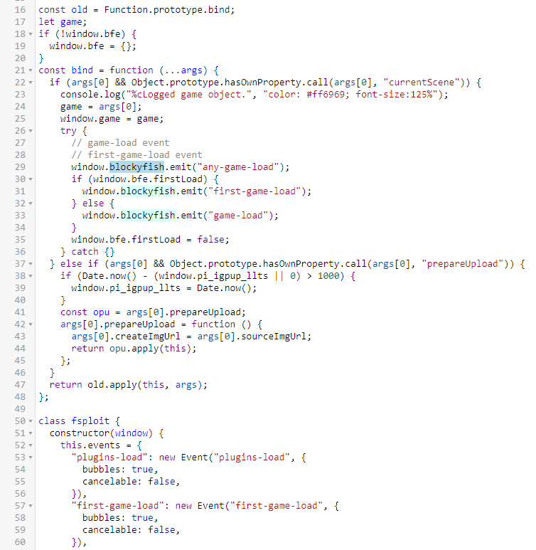 In an attempt to hide the remote script executor, code was copied from Blockyfish v3 and pasted in randomly to make the userscript appear to be legitimate